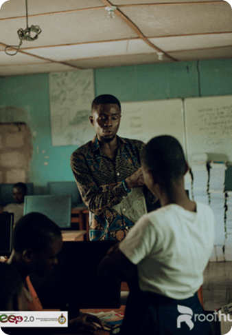 Student with a microphone during a session